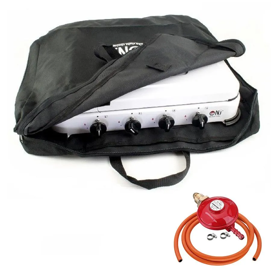 NJ-04 Camping Gas Stove 4 Burner Enamel Lid Outdoor