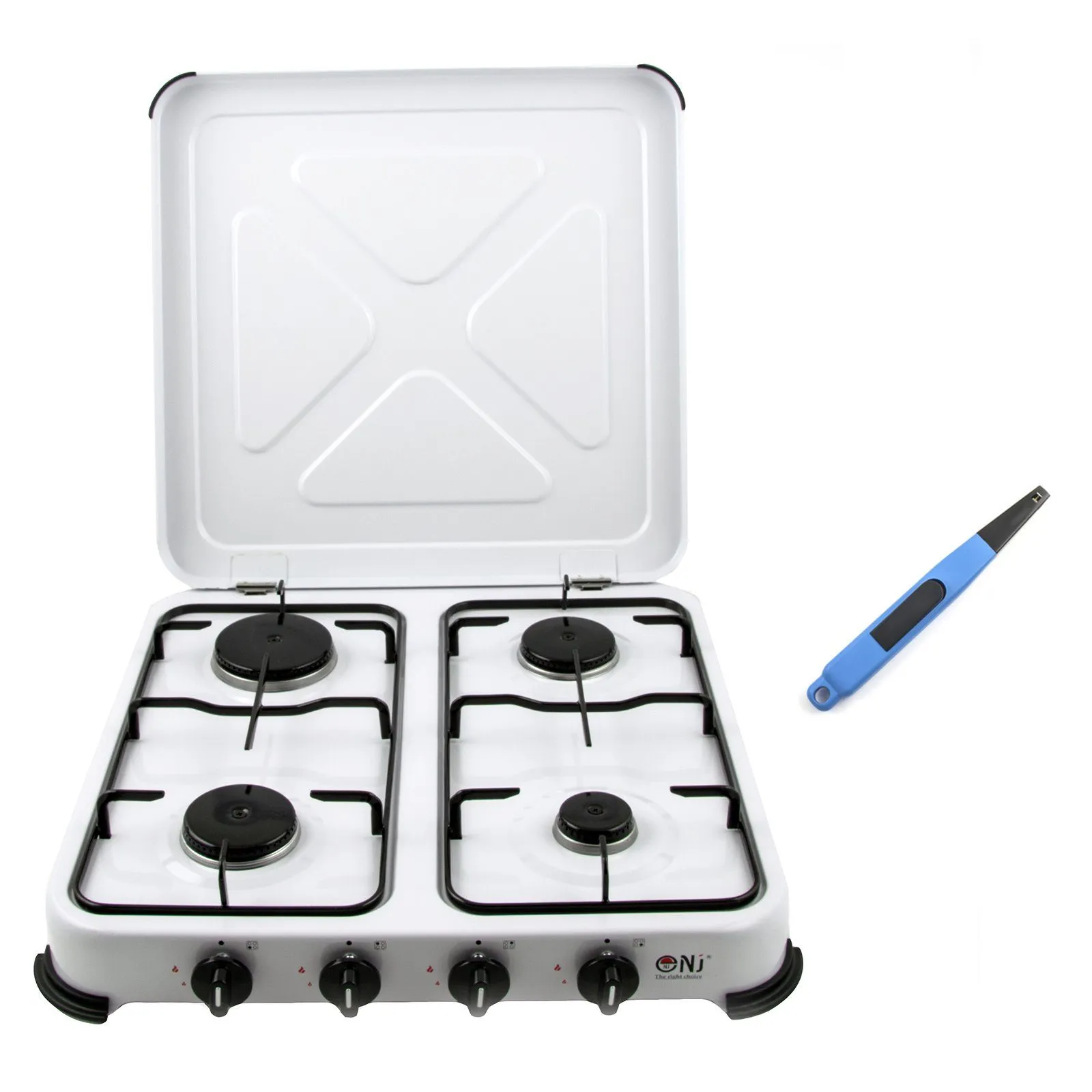 NJ-04 Camping Gas Stove 4 Burner Enamel Lid Outdoor