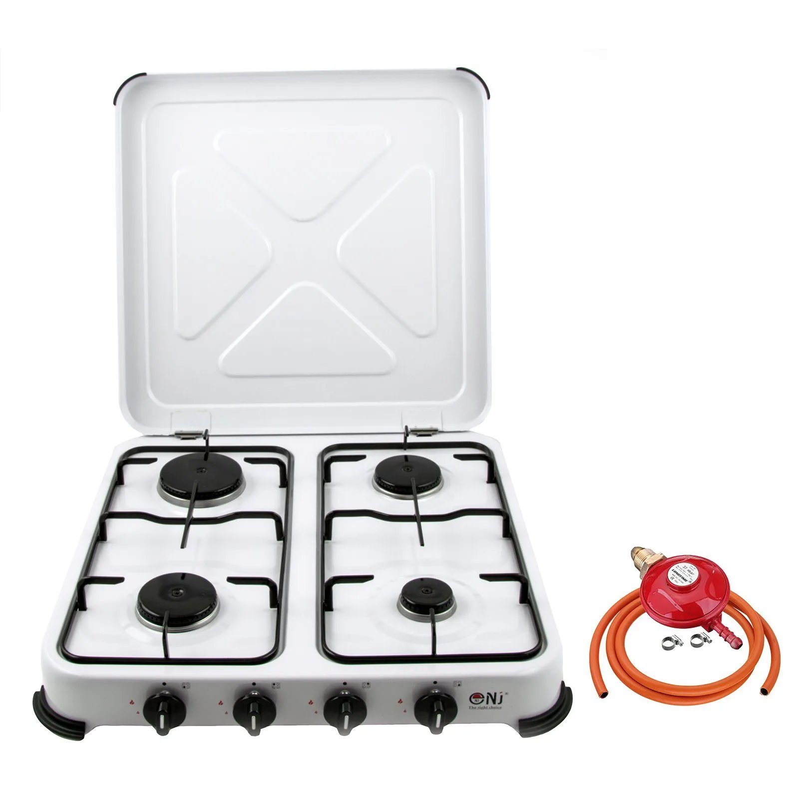 NJ-04 Camping Gas Stove 4 Burner Enamel Lid Outdoor