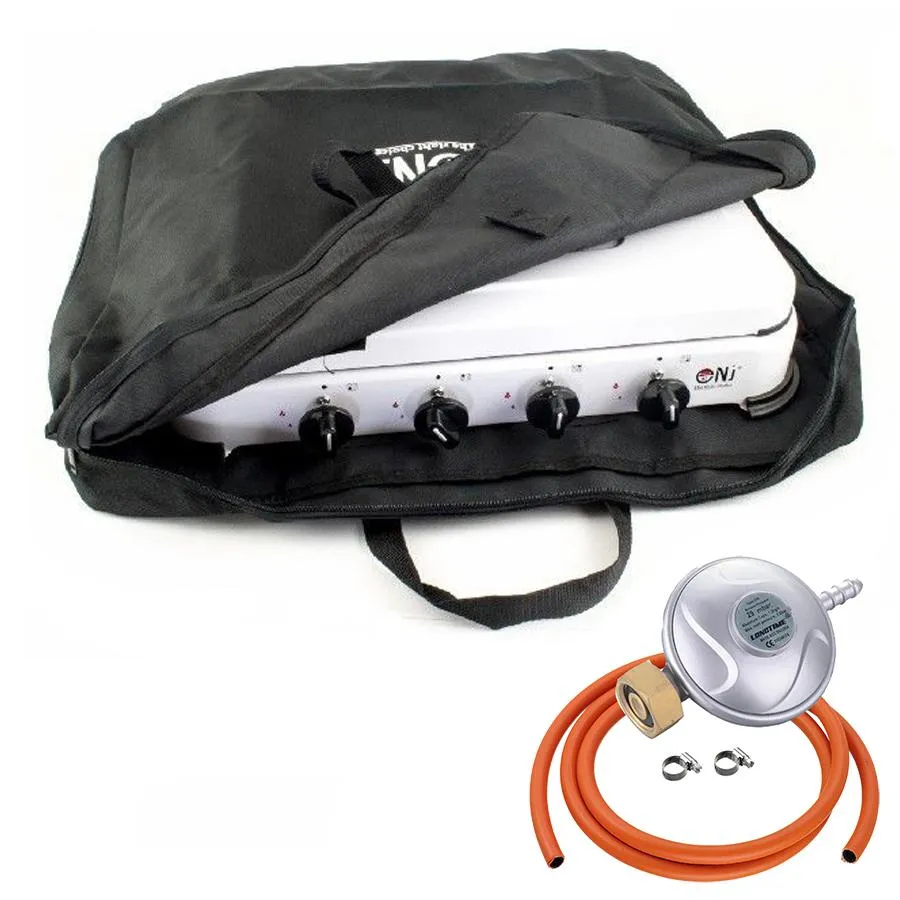 NJ-04 Camping Gas Stove 4 Burner Enamel Lid Outdoor