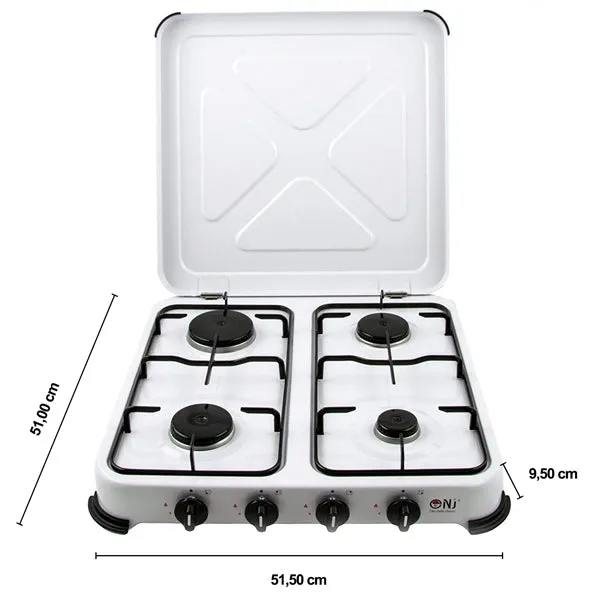 NJ-04 Camping Gas Stove 4 Burner Enamel Lid Outdoor
