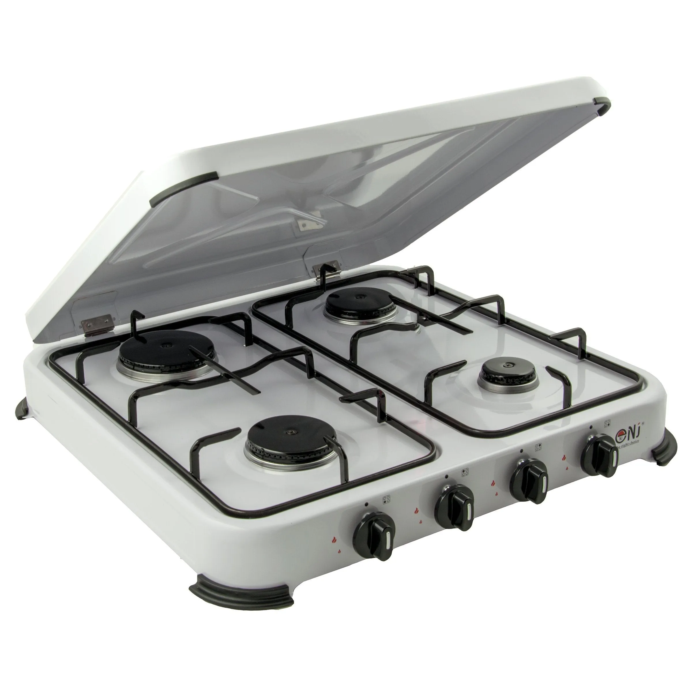 NJ-04 Camping Gas Stove 4 Burner Enamel Lid Outdoor
