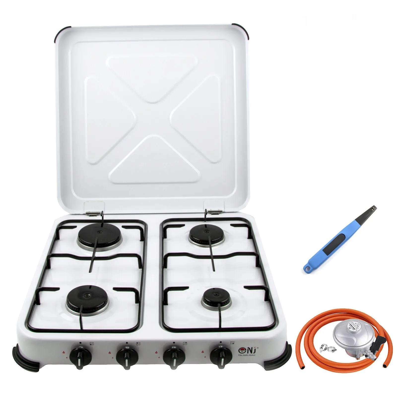 NJ-04 Camping Gas Stove 4 Burner Enamel Lid Outdoor