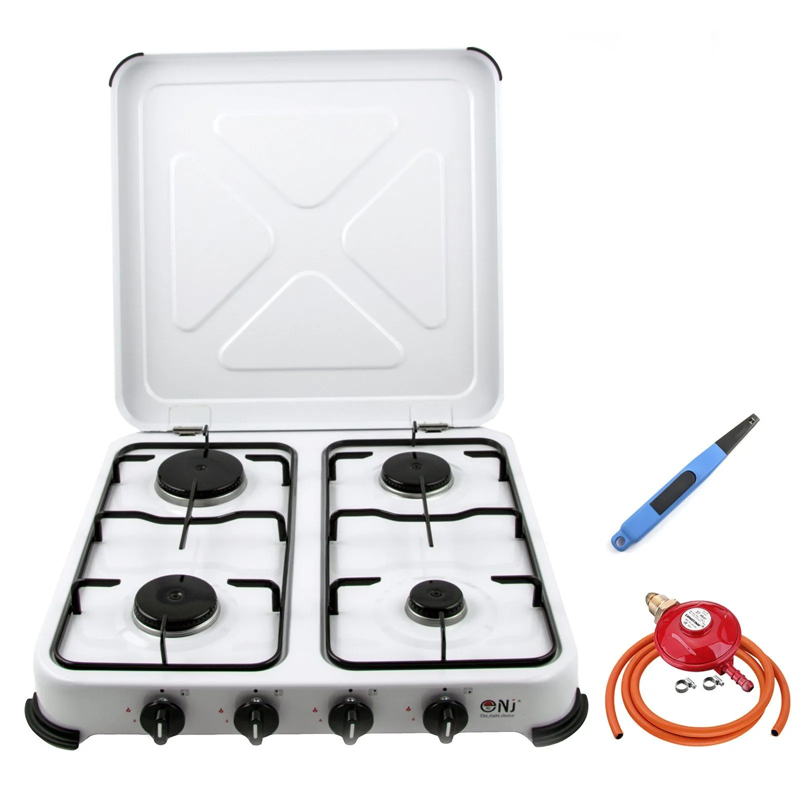 NJ-04 Camping Gas Stove 4 Burner Enamel Lid Outdoor