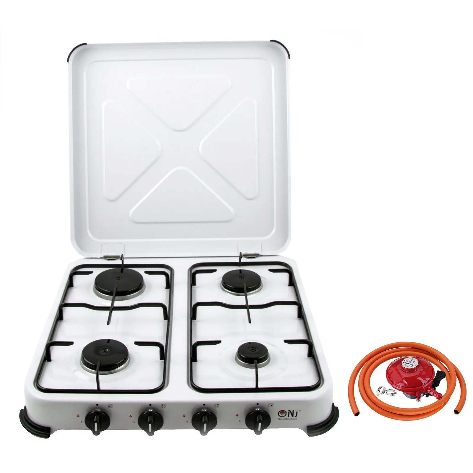 NJ-04 Camping Gas Stove 4 Burner Enamel Lid Outdoor