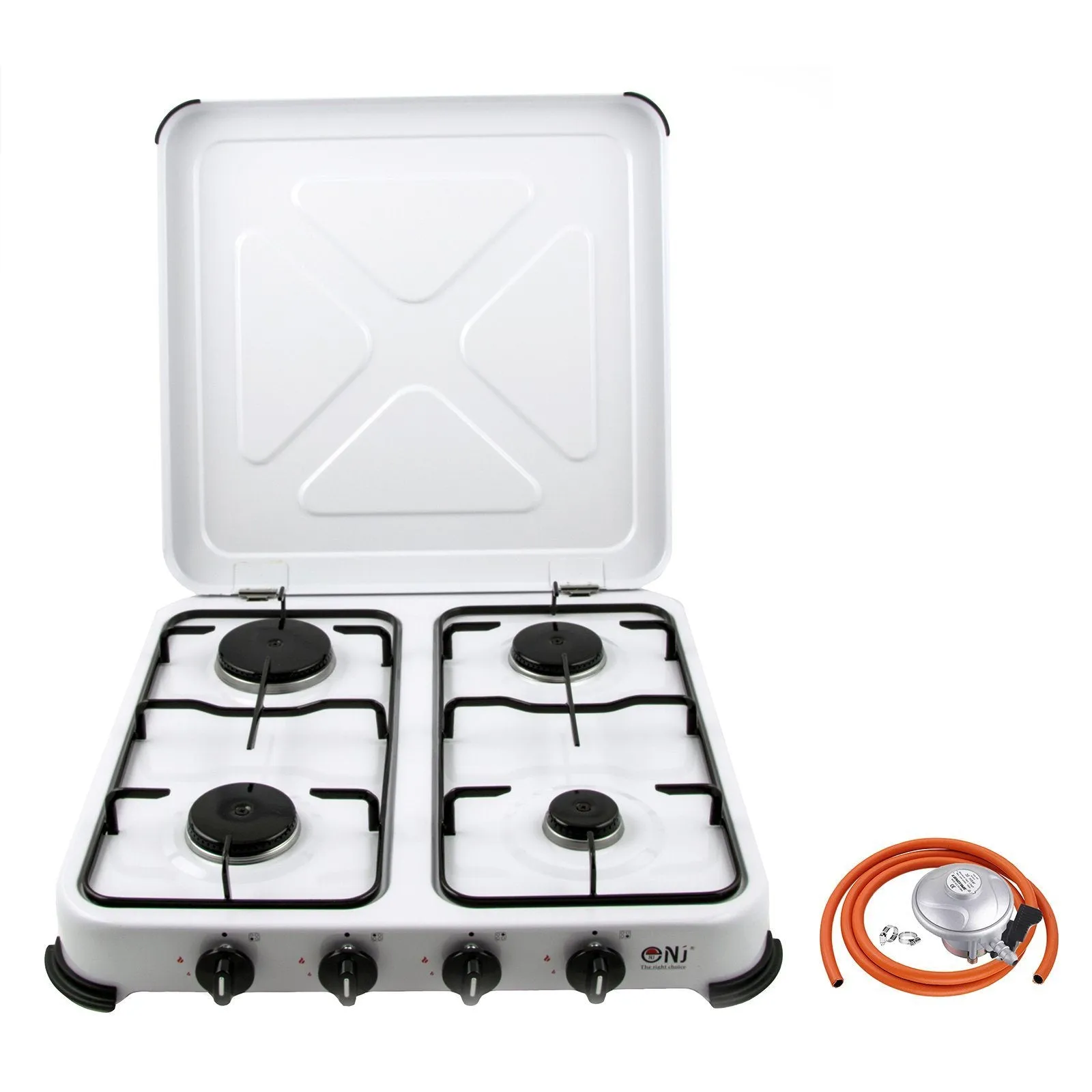 NJ-04 Camping Gas Stove 4 Burner Enamel Lid Outdoor