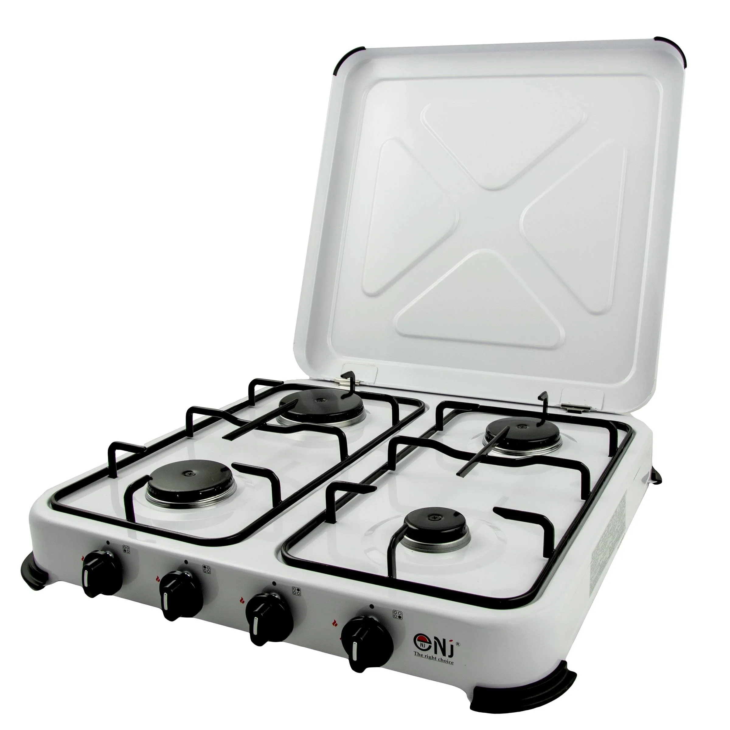 NJ-04 Camping Gas Stove 4 Burner Enamel Lid Outdoor