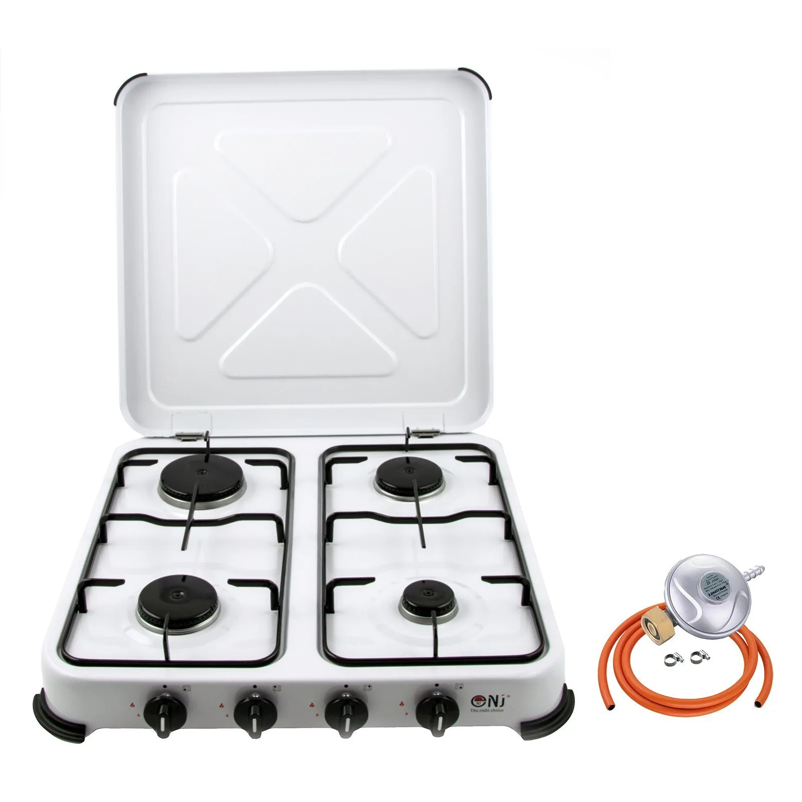 NJ-04 Camping Gas Stove 4 Burner Enamel Lid Outdoor