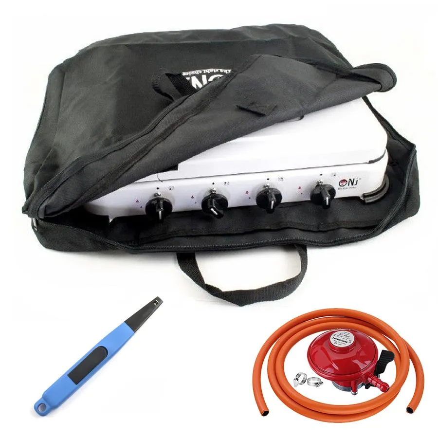 NJ-04 Camping Gas Stove 4 Burner Enamel Lid Outdoor