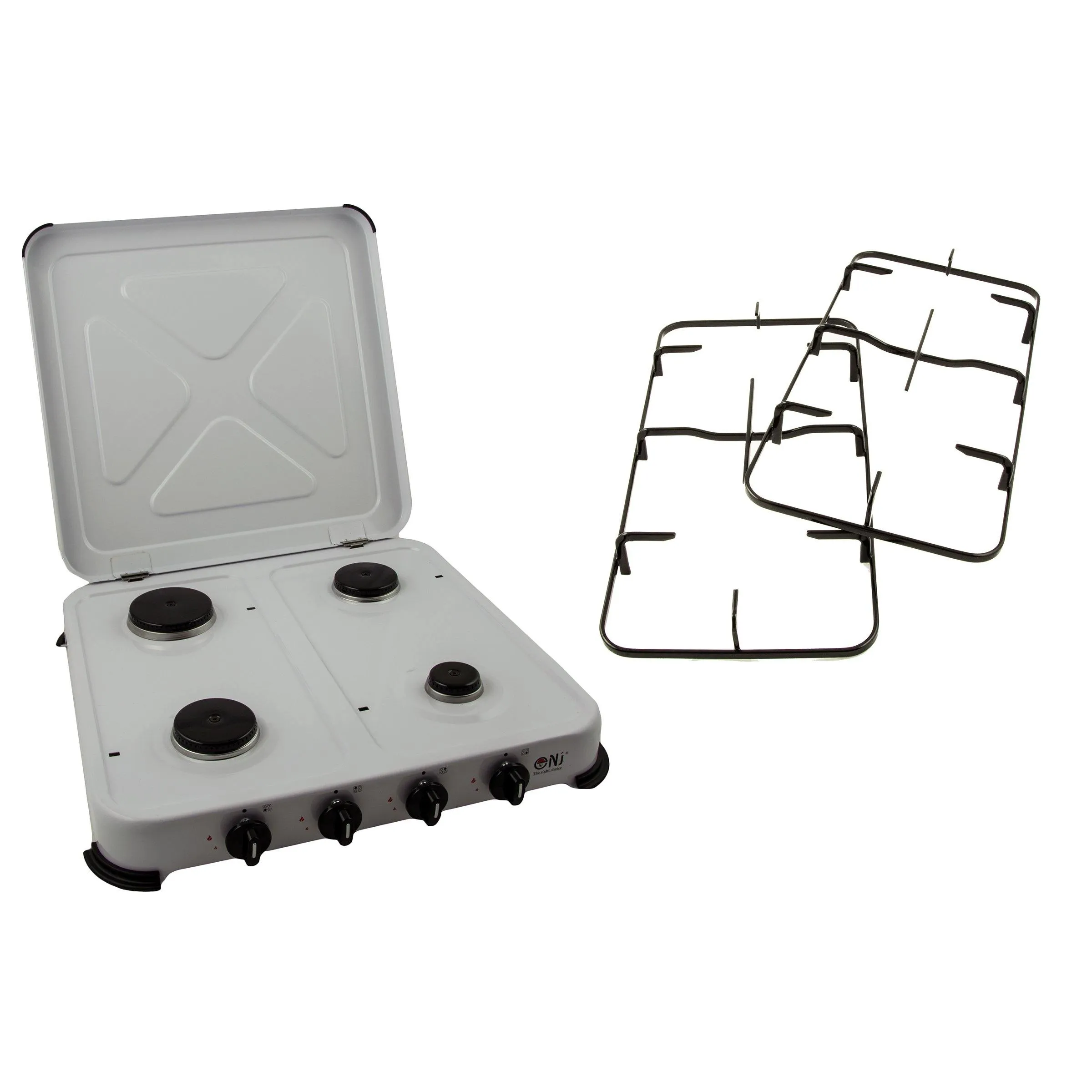 NJ-04 Camping Gas Stove 4 Burner Enamel Lid Outdoor