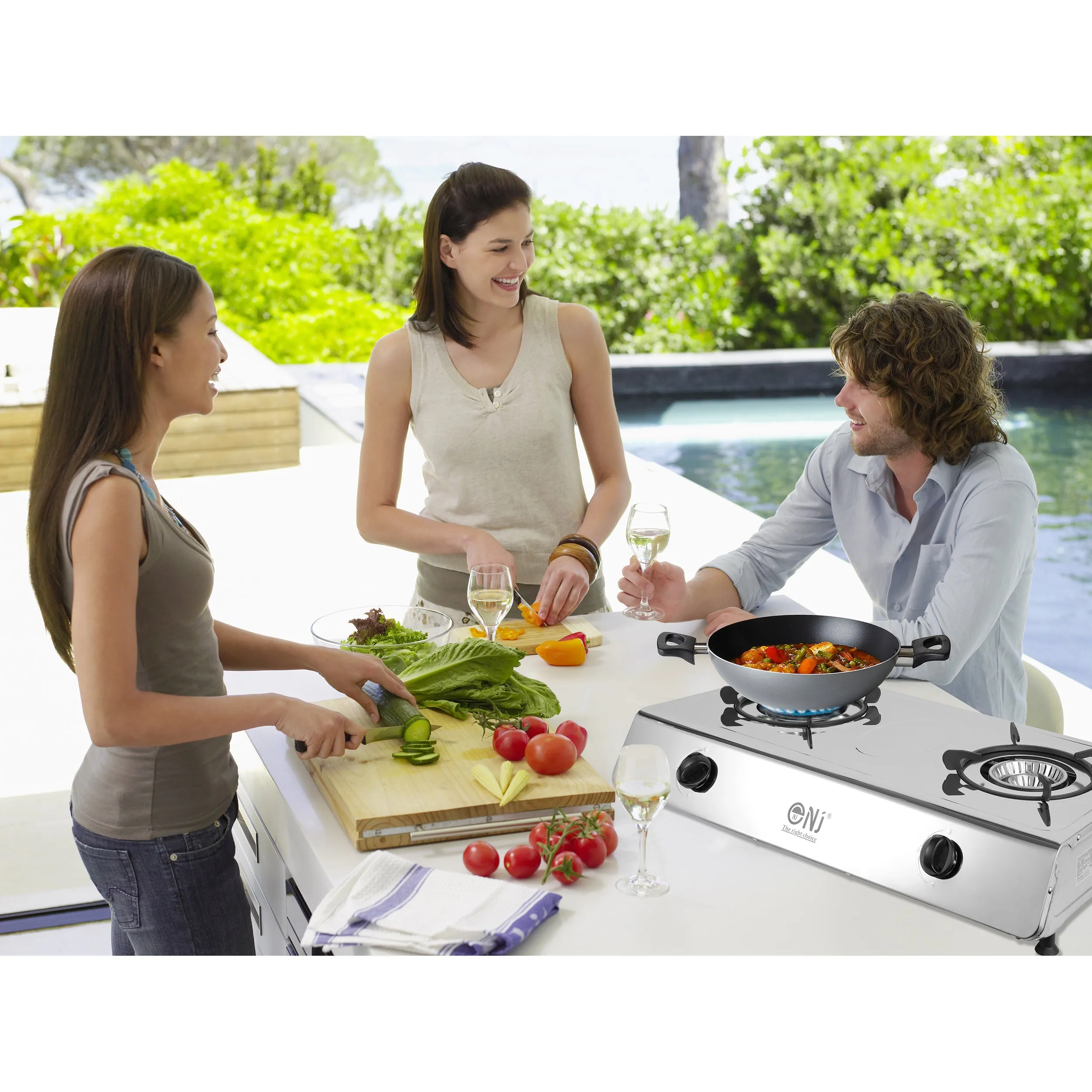 NJ-200 Gas Stove 2 Burner Stainless Steel 70cm Piezo Outdoor use