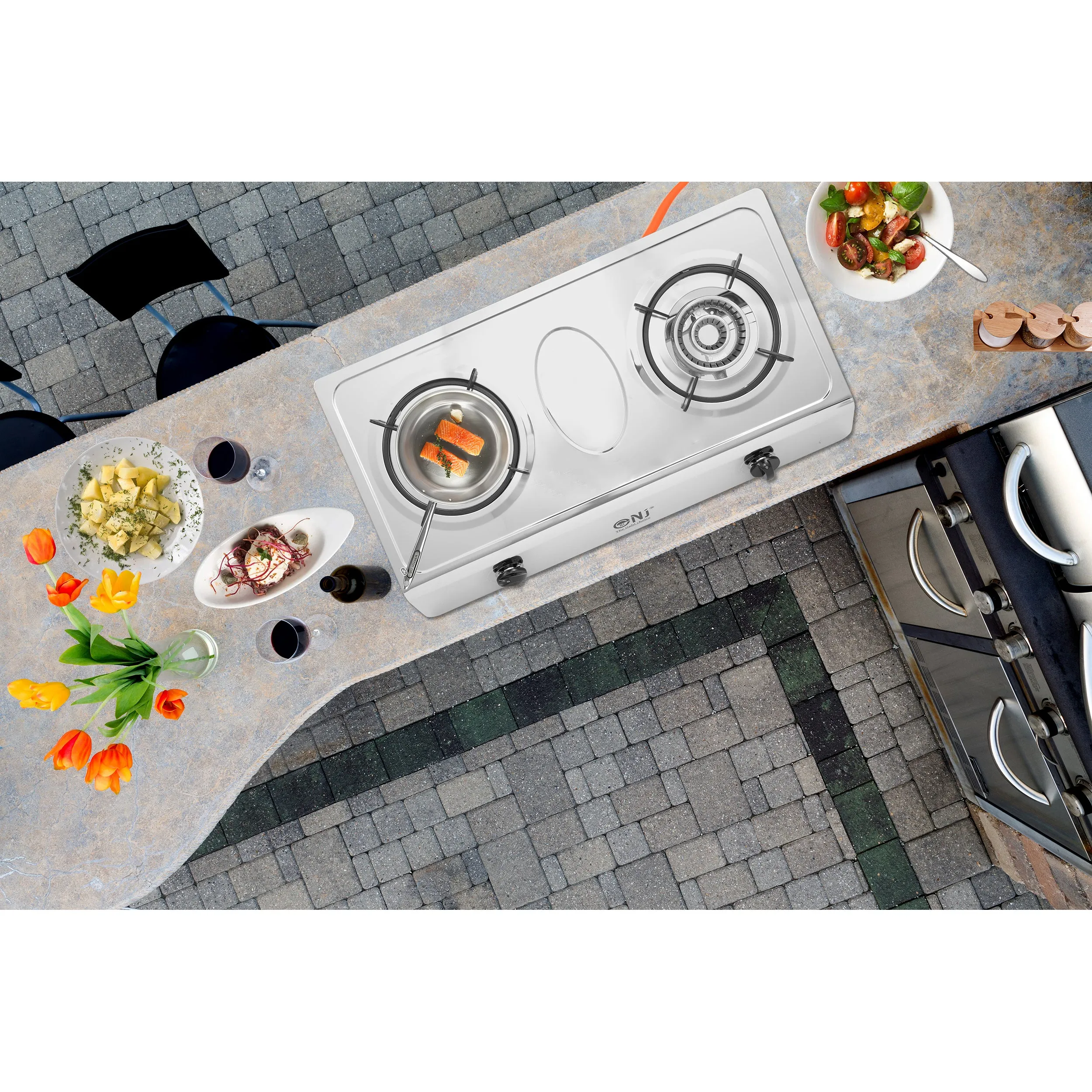 NJ-200 Gas Stove 2 Burner Stainless Steel 70cm Piezo Outdoor use