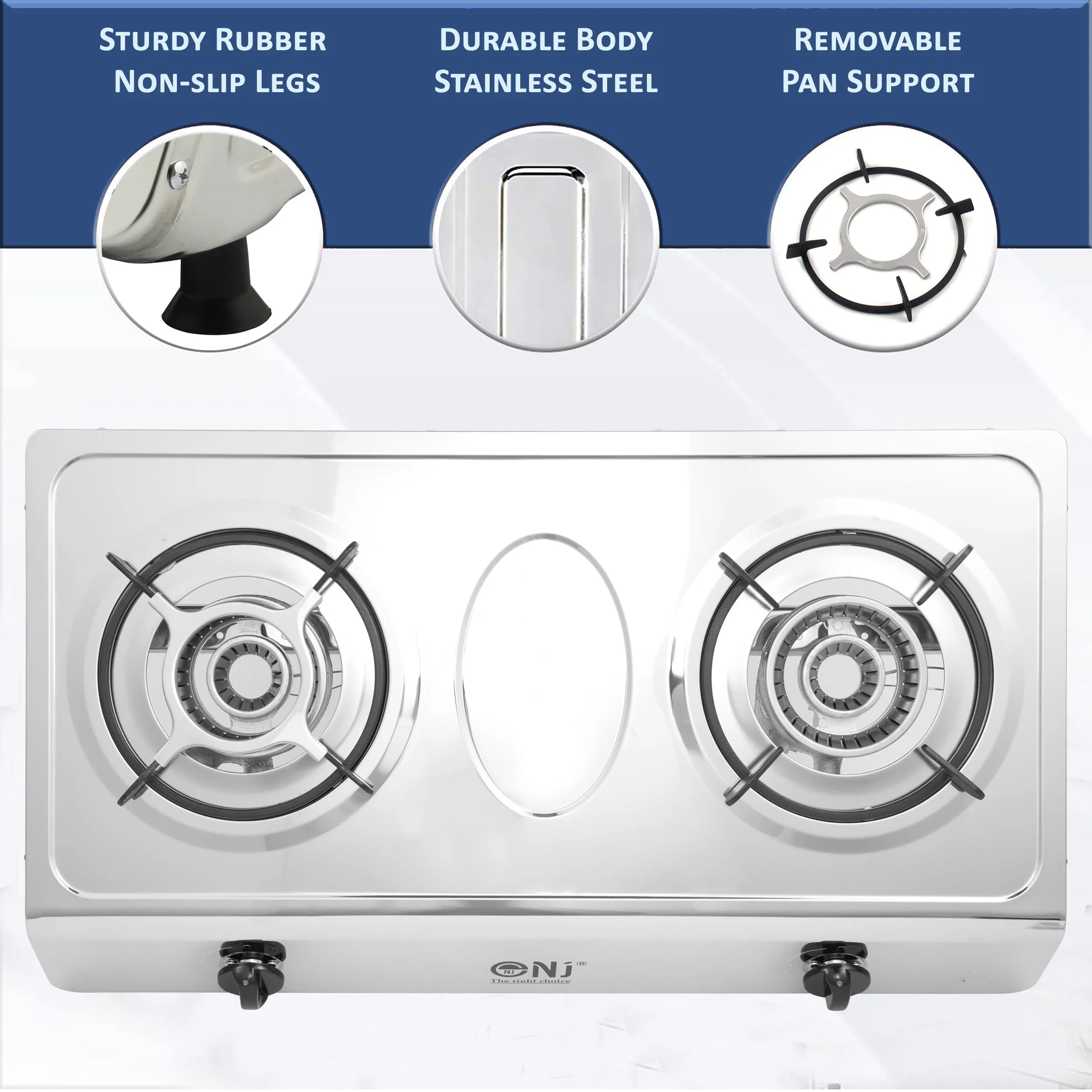 NJ-200 Gas Stove 2 Burner Stainless Steel 70cm Piezo Outdoor use