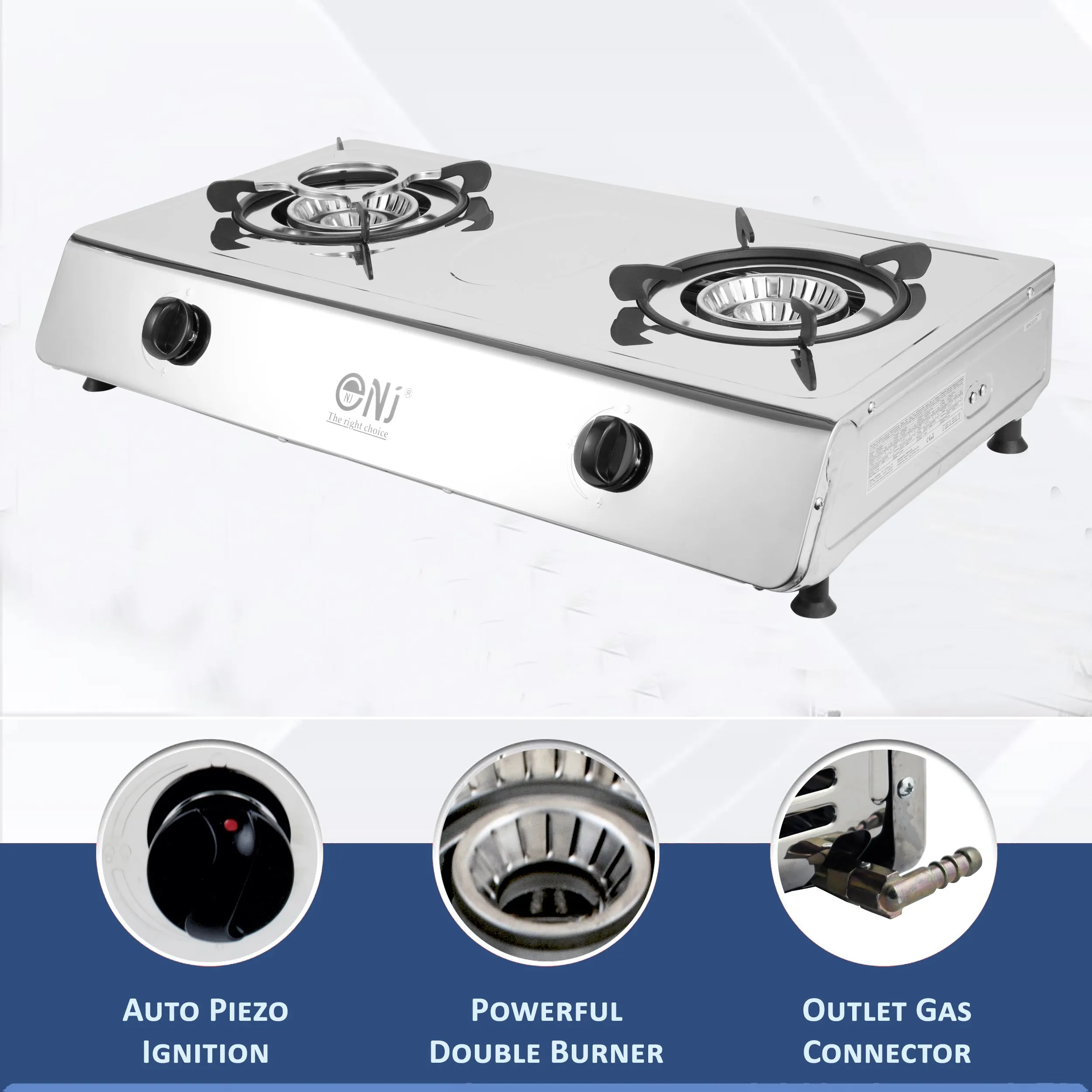 NJ-200 Gas Stove 2 Burner Stainless Steel 70cm Piezo Outdoor use