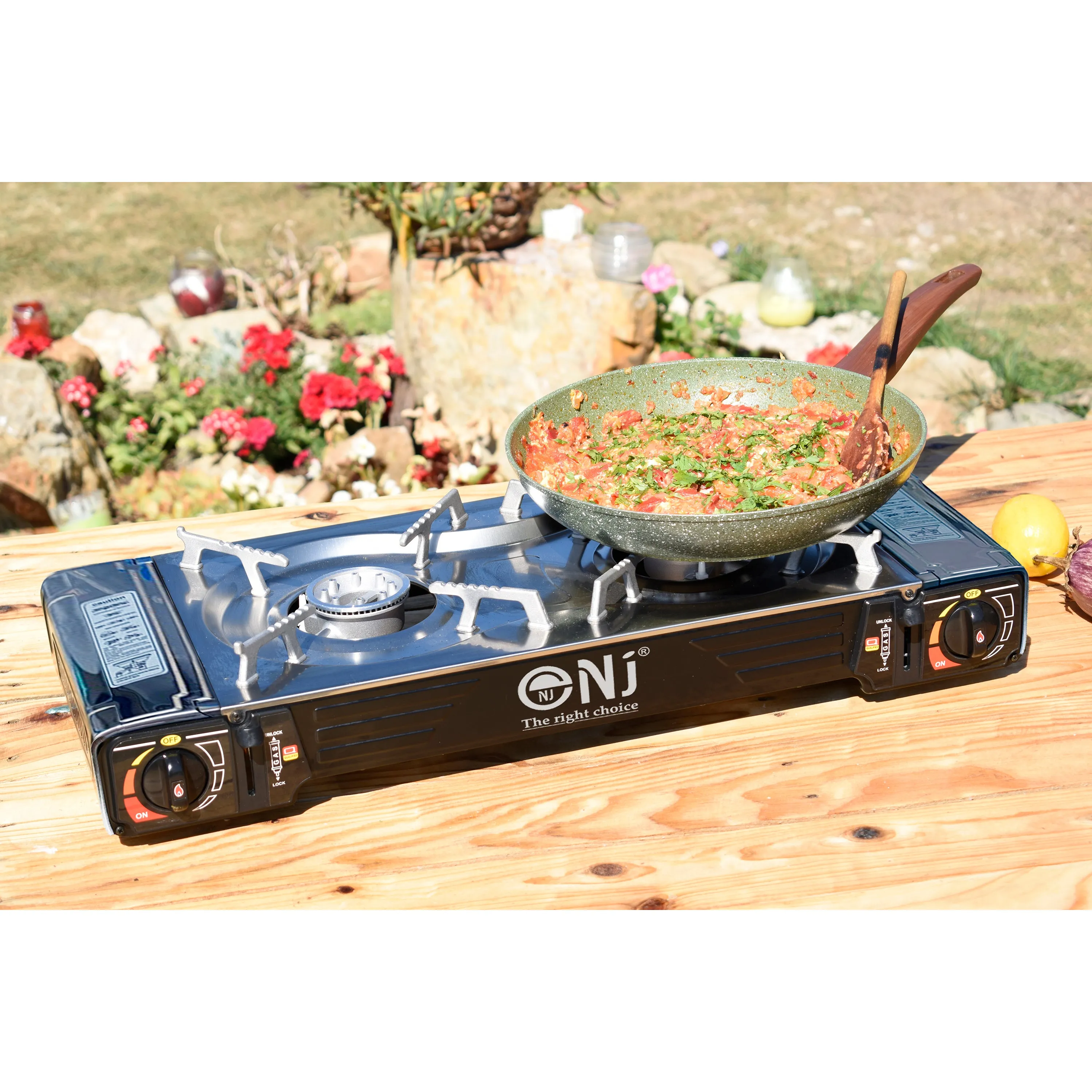 NJ SG-2 Double Burner Stainless Steel Camp Gas Stove Grill Plate Portable Cooker Butane BBQ Outdoor