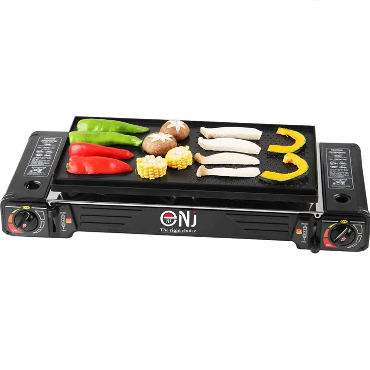NJ SG-2 Double Burner Stainless Steel Camp Gas Stove Grill Plate Portable Cooker Butane BBQ Outdoor