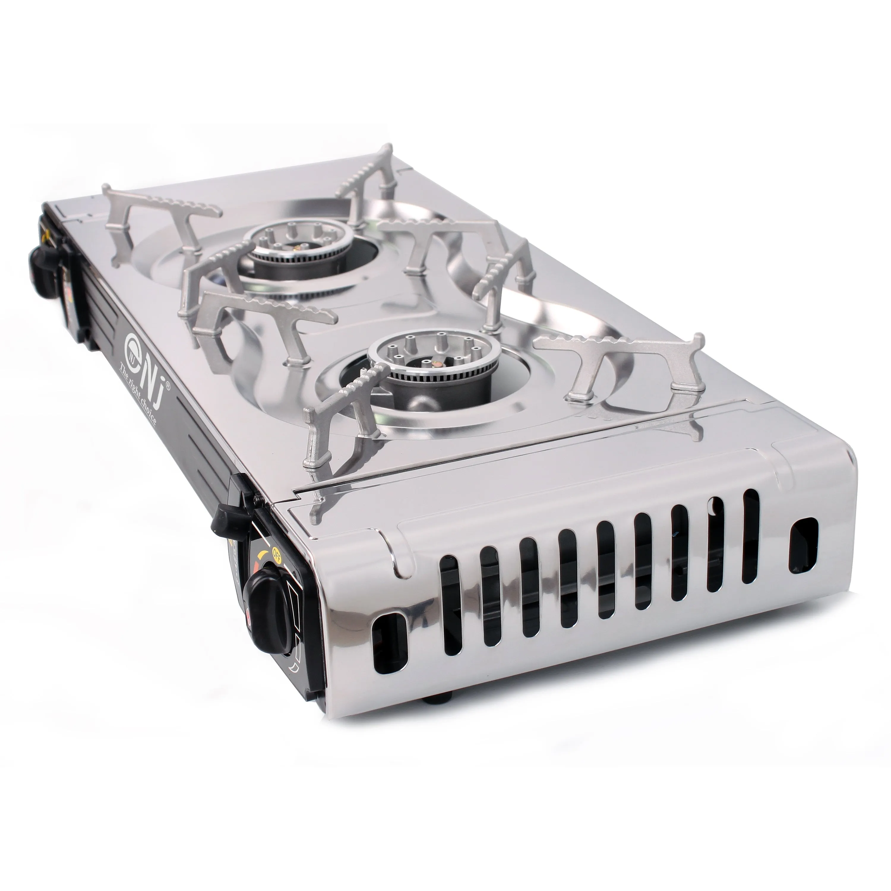 NJ SG-2 Double Burner Stainless Steel Camp Gas Stove Grill Plate Portable Cooker Butane BBQ Outdoor