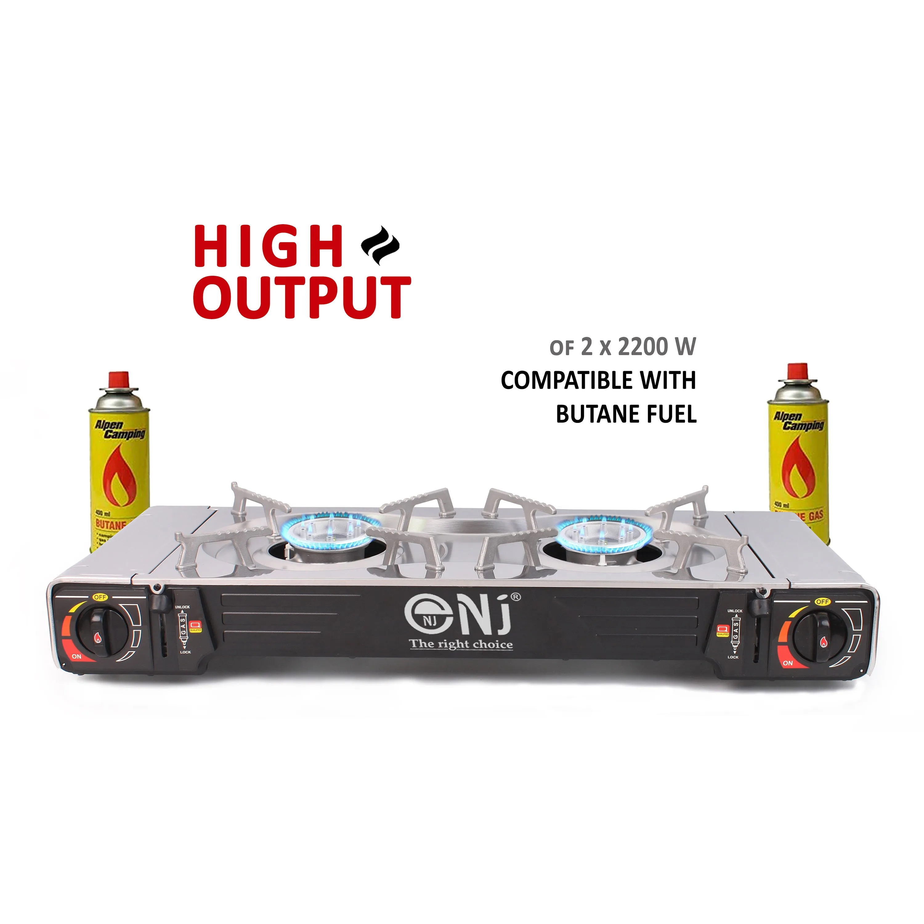 NJ SG-2 Double Burner Stainless Steel Camp Gas Stove Grill Plate Portable Cooker Butane BBQ Outdoor
