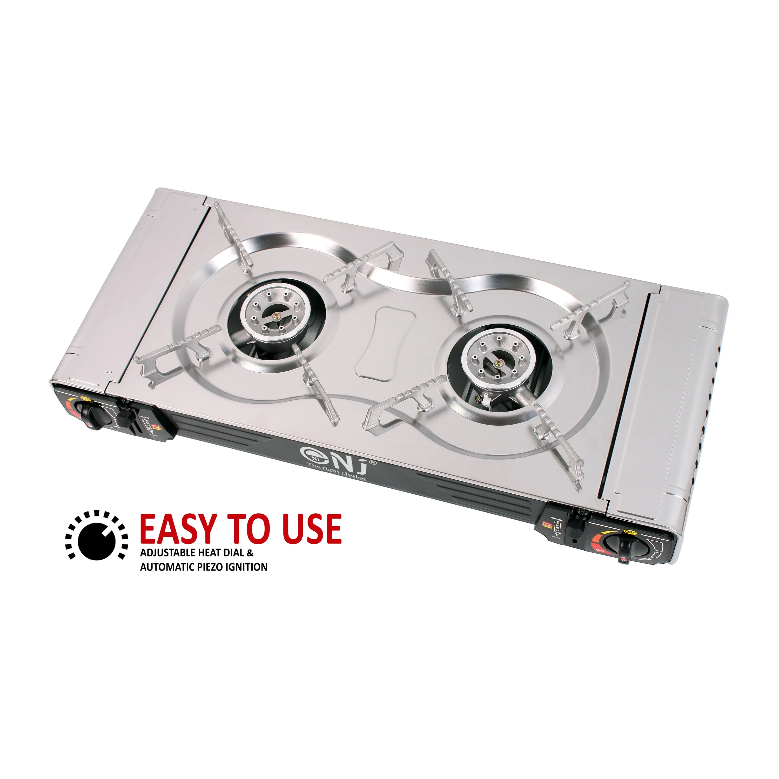 NJ SG-2 Double Burner Stainless Steel Camp Gas Stove Grill Plate Portable Cooker Butane BBQ Outdoor
