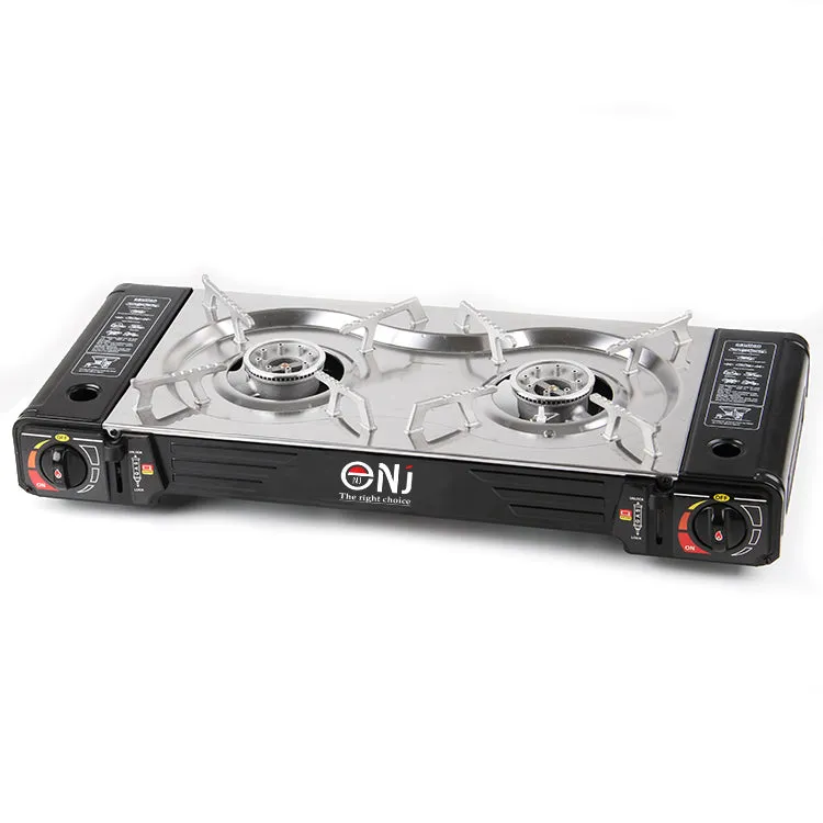 NJ SG-2 Double Burner Stainless Steel Camp Gas Stove Grill Plate Portable Cooker Butane BBQ Outdoor