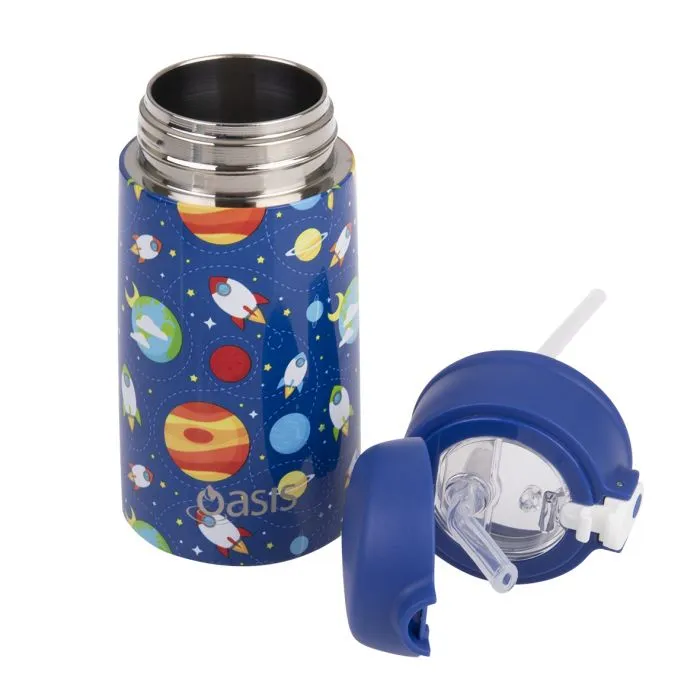 OASIS STAINLESS STEEL DOUBLE WALL INSULATED KID'S DRINK BOTTLE W/ SIPPER 400ML - OUTER SPACE