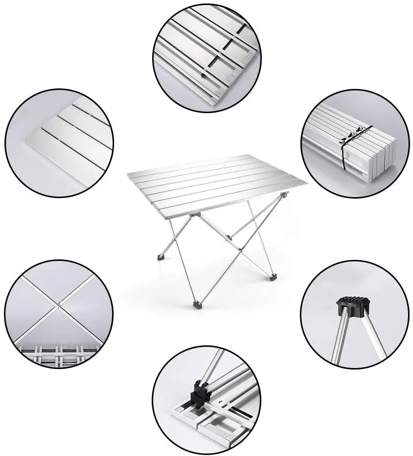 Outry Lightweight Aluminum Folding Table, Portable, (RED, Medium- Unfolded: 22.2" x 15.9" x 16.1")