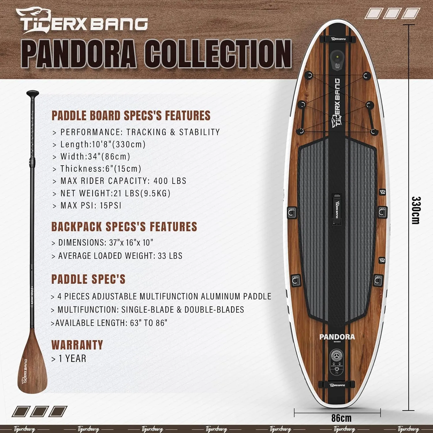 Paddle Board, 10.8' Stand Up Paddle Board with Premium Complete Inflatable SUP Accessories, Extra Wide Paddleboards for Adults & Kids-Pandora Collection