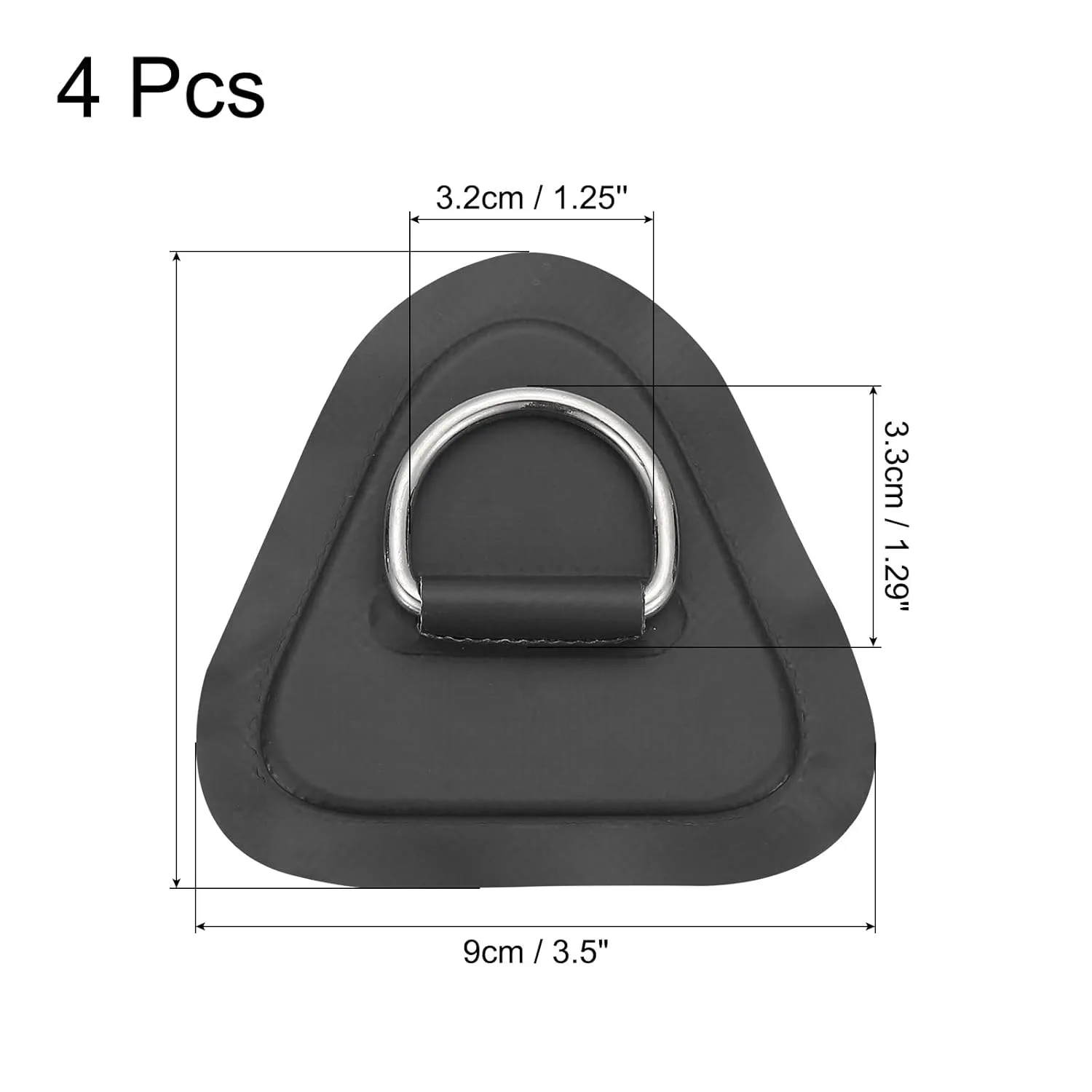PATIKIL 3.5" Paddle Board D Rings, 4 Pcs Stainless Steel D-Ring PVC Patch Pad No Glue Include for Raft Kayak Inflatable Boat Surfboard, Black