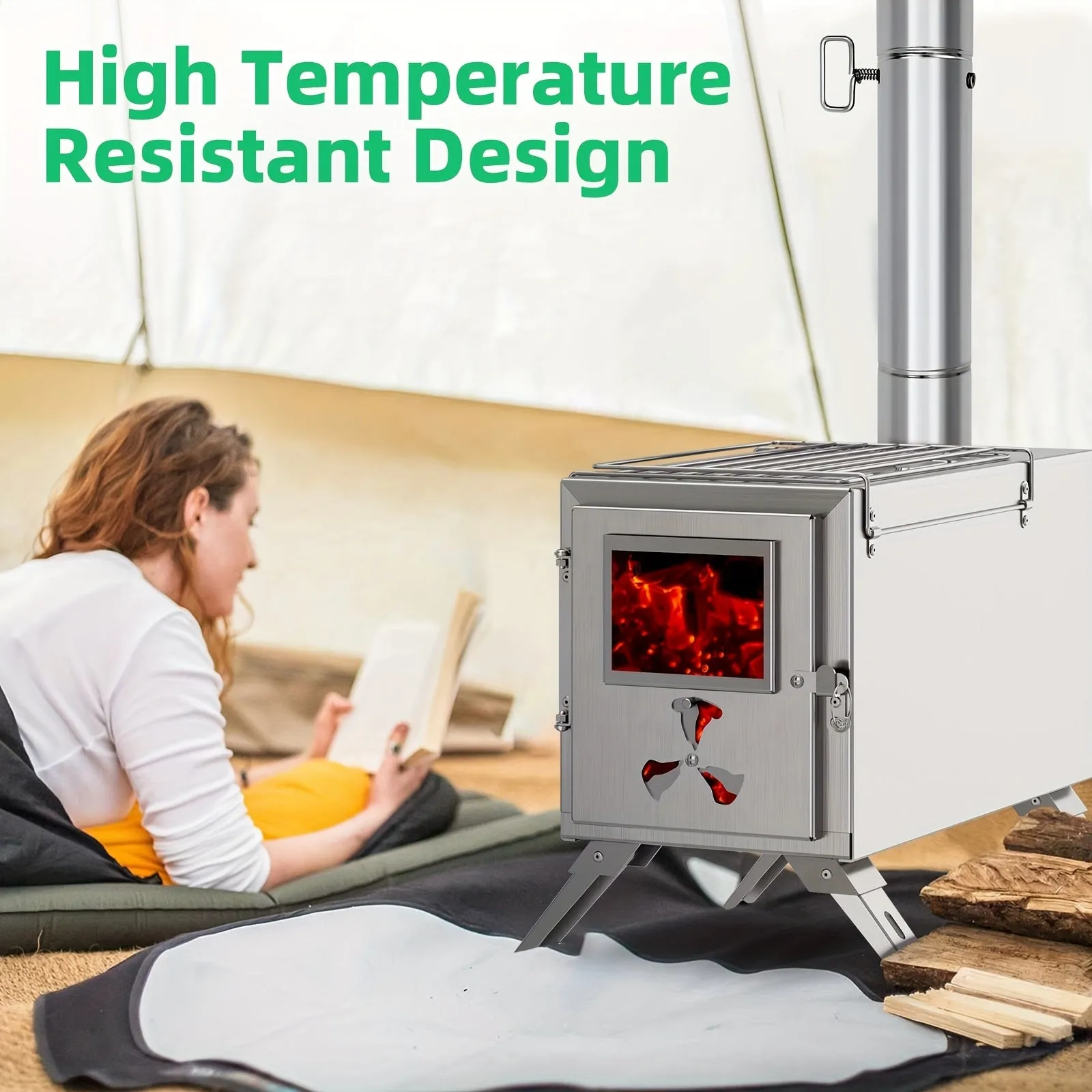 Portable Wood Burning Stove for Outdoor Cooking - Compact Tent Stove with Chimney Pipes