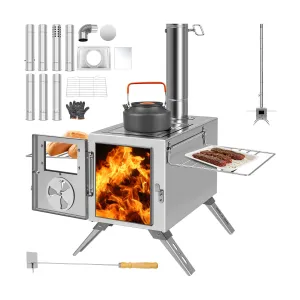 Portable Wood Burning Stove for Outdoor Cooking - Compact Tent Stove with Chimney Pipes
