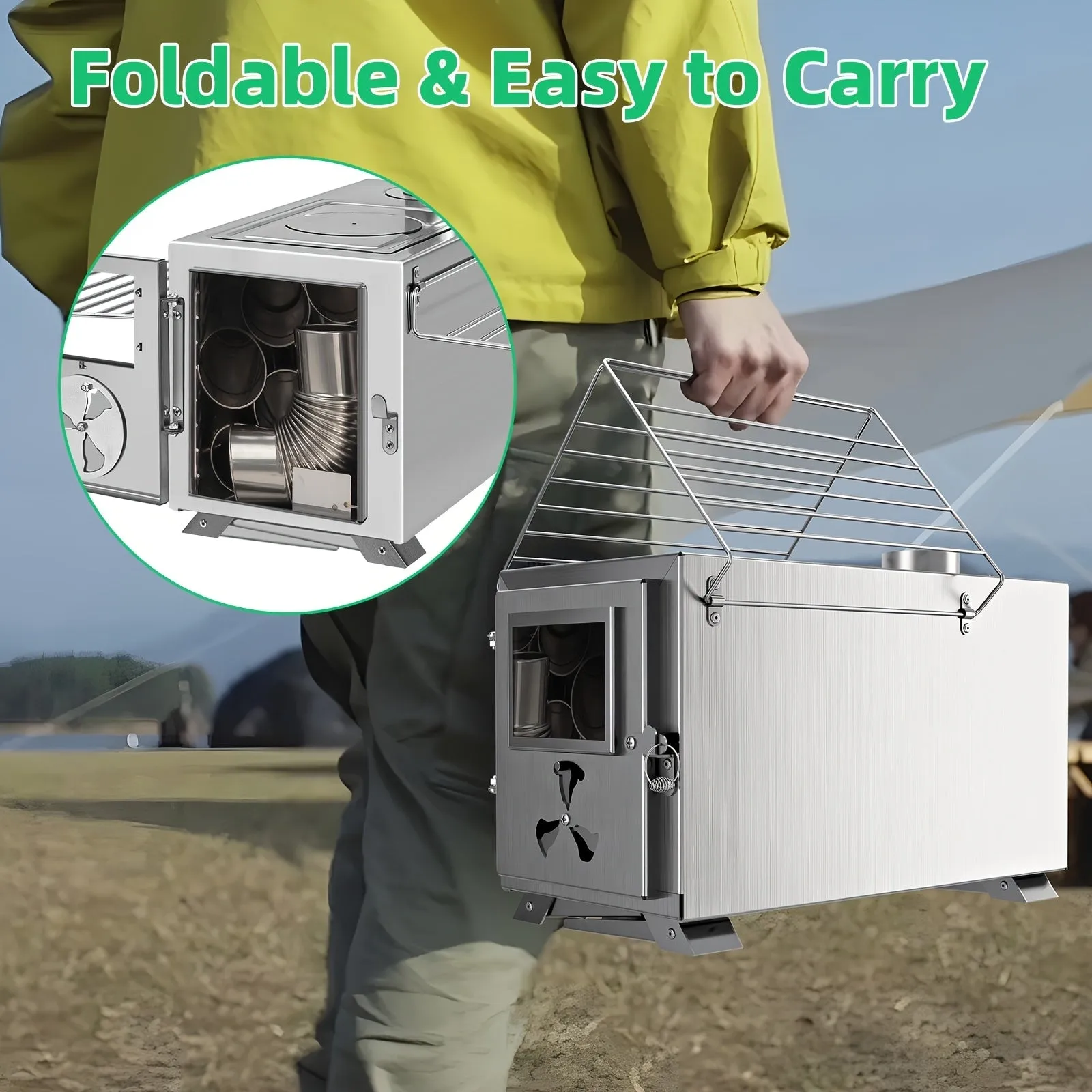 Portable Wood Burning Stove for Outdoor Cooking - Compact Tent Stove with Chimney Pipes