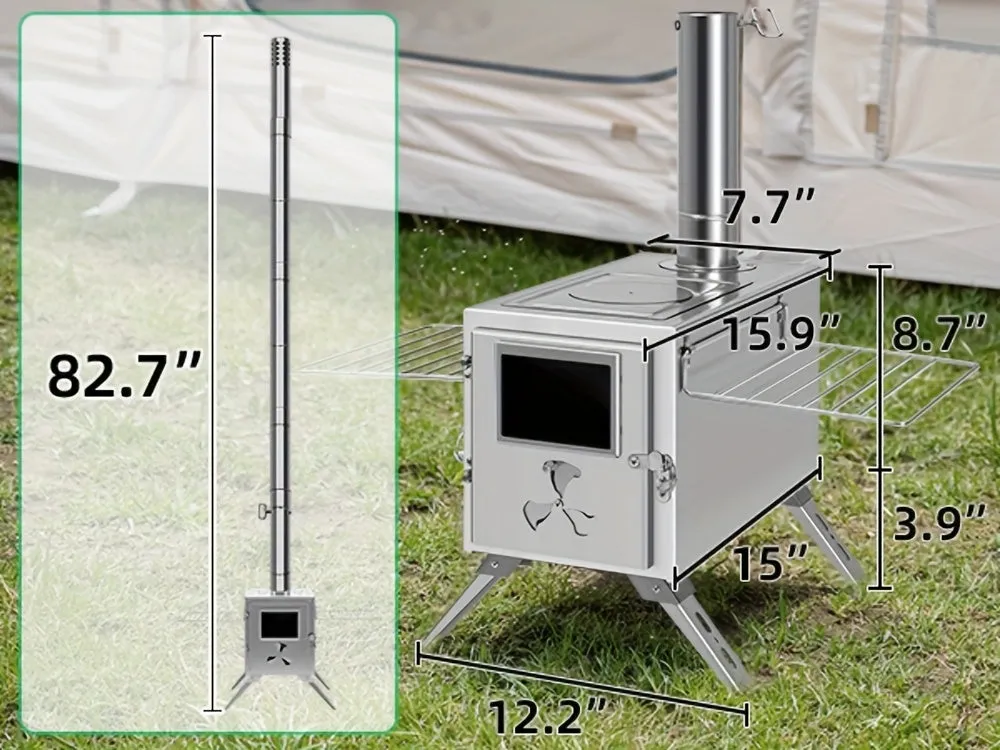 Portable Wood Burning Stove for Outdoor Cooking - Compact Tent Stove with Chimney Pipes