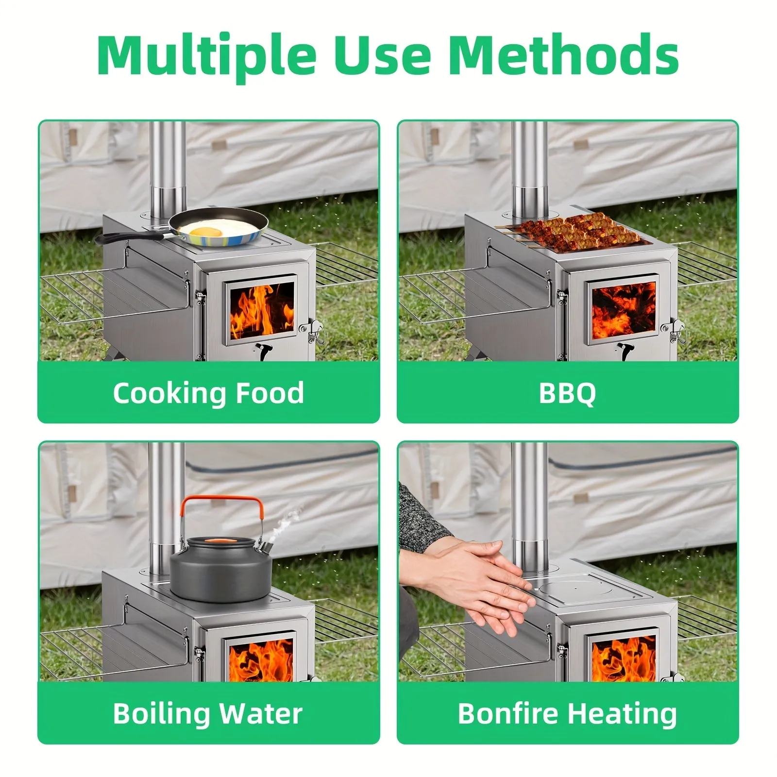 Portable Wood Burning Stove for Outdoor Cooking - Compact Tent Stove with Chimney Pipes