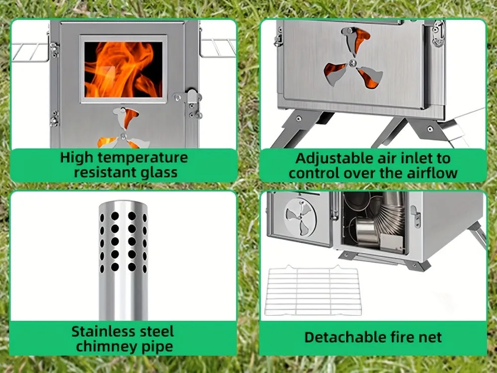 Portable Wood Burning Stove for Outdoor Cooking - Compact Tent Stove with Chimney Pipes
