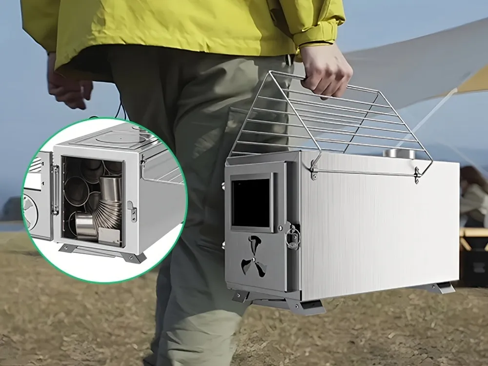 Portable Wood Burning Stove for Outdoor Cooking - Compact Tent Stove with Chimney Pipes