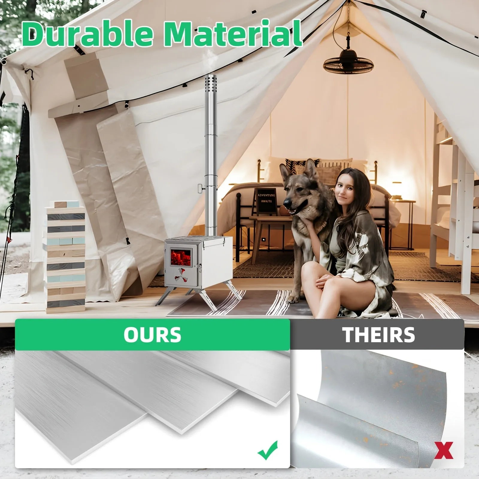 Portable Wood Burning Stove for Outdoor Cooking - Compact Tent Stove with Chimney Pipes