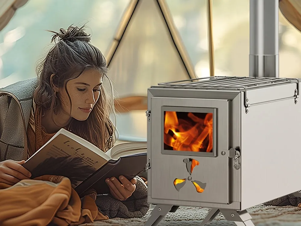 Portable Wood Burning Stove for Outdoor Cooking - Compact Tent Stove with Chimney Pipes