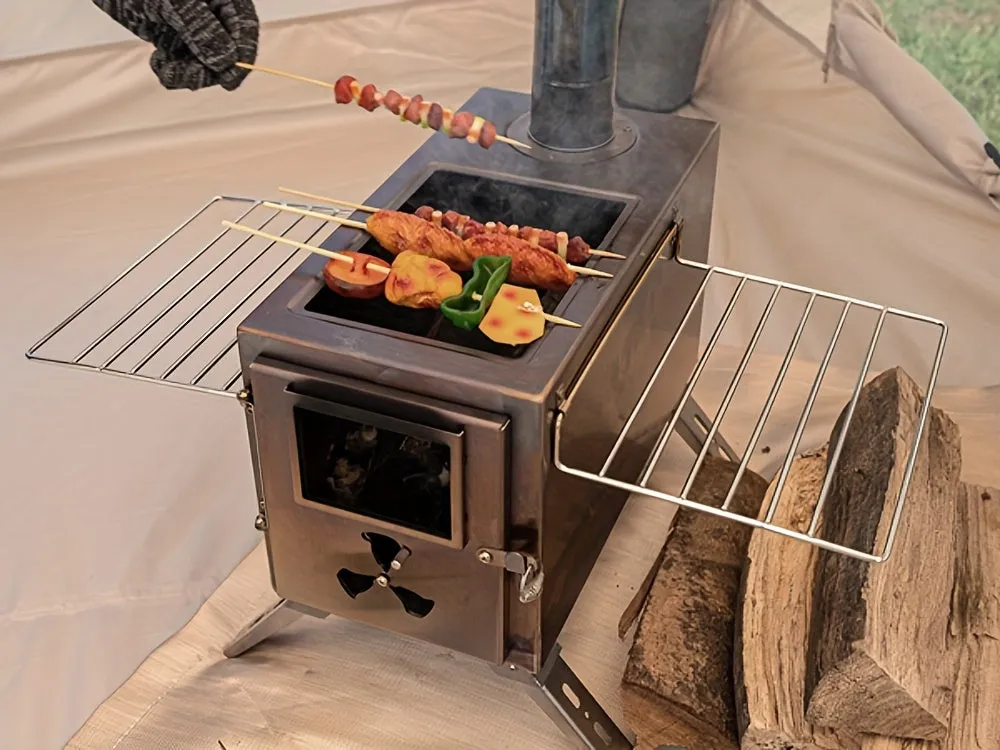 Portable Wood Burning Stove for Outdoor Cooking - Compact Tent Stove with Chimney Pipes