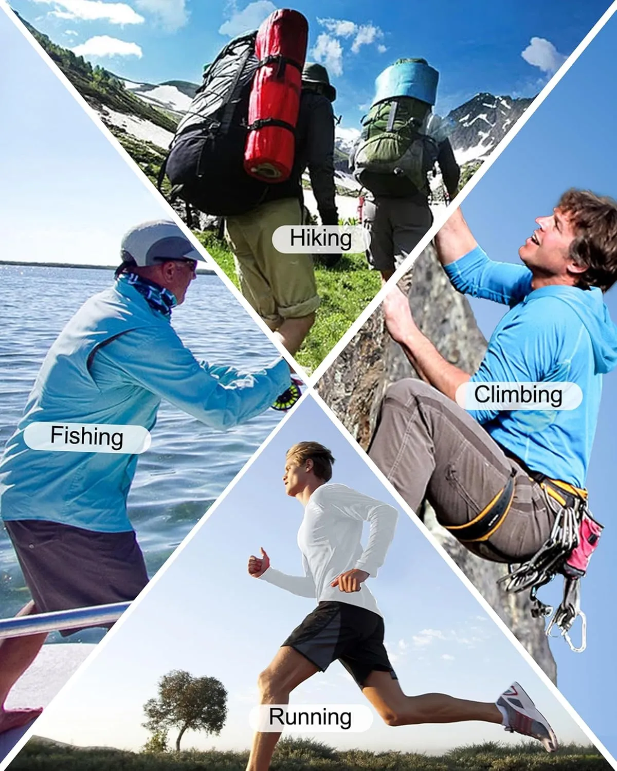 Roadbox UPF 50  Fishing Shirts for Men, Long Sleeve UV Sun Protection Hoodie, Outdoor Hiking Running Swimming Rash Guard