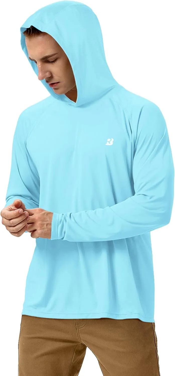 Roadbox UPF 50  Fishing Shirts for Men, Long Sleeve UV Sun Protection Hoodie, Outdoor Hiking Running Swimming Rash Guard