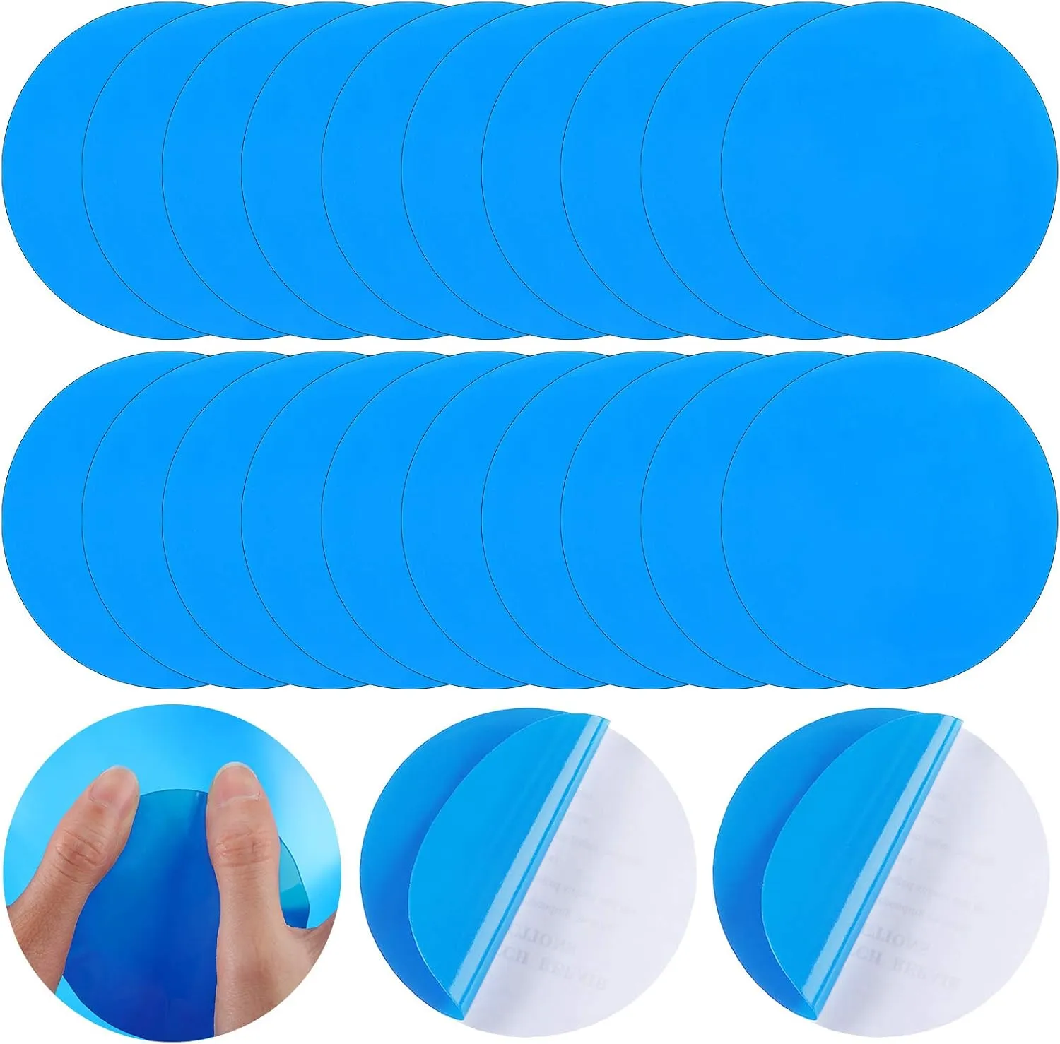 Round Self-Adhesive PVC Repair Patches, Vinyl Pool Liner Patch Boat Repair Vinyl Rubbers for Inflatable Boat Raft Kayak Canoe (Blue,20 Pieces)