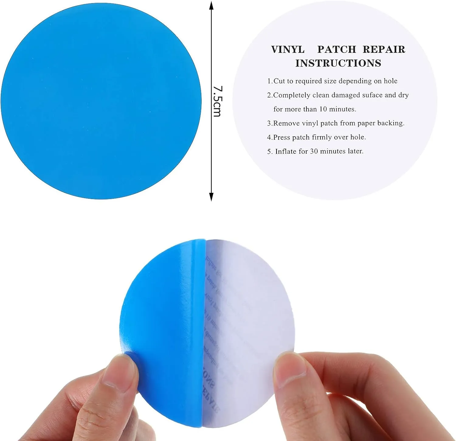 Round Self-Adhesive PVC Repair Patches, Vinyl Pool Liner Patch Boat Repair Vinyl Rubbers for Inflatable Boat Raft Kayak Canoe (Blue,20 Pieces)