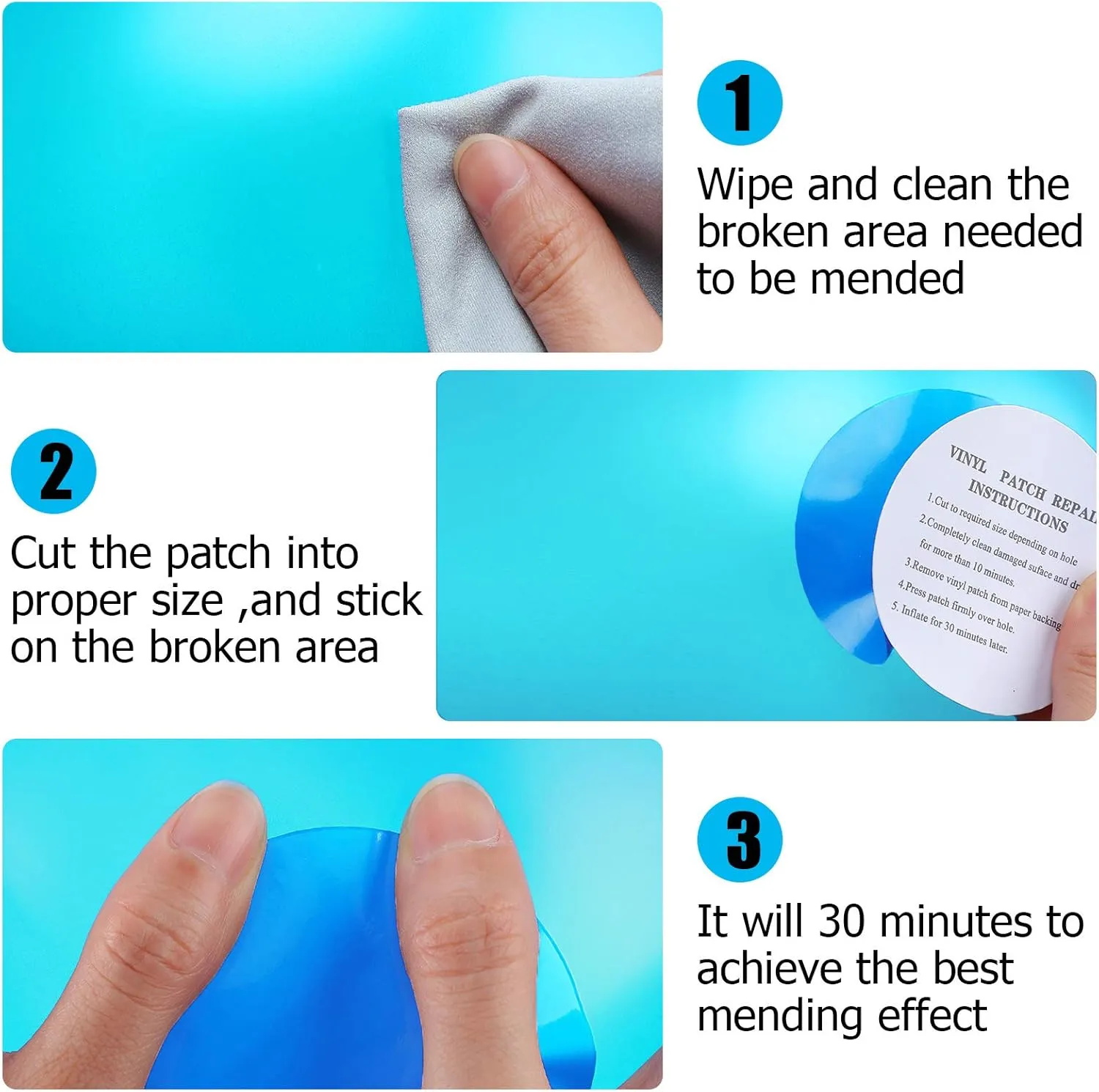 Round Self-Adhesive PVC Repair Patches, Vinyl Pool Liner Patch Boat Repair Vinyl Rubbers for Inflatable Boat Raft Kayak Canoe (Blue,20 Pieces)