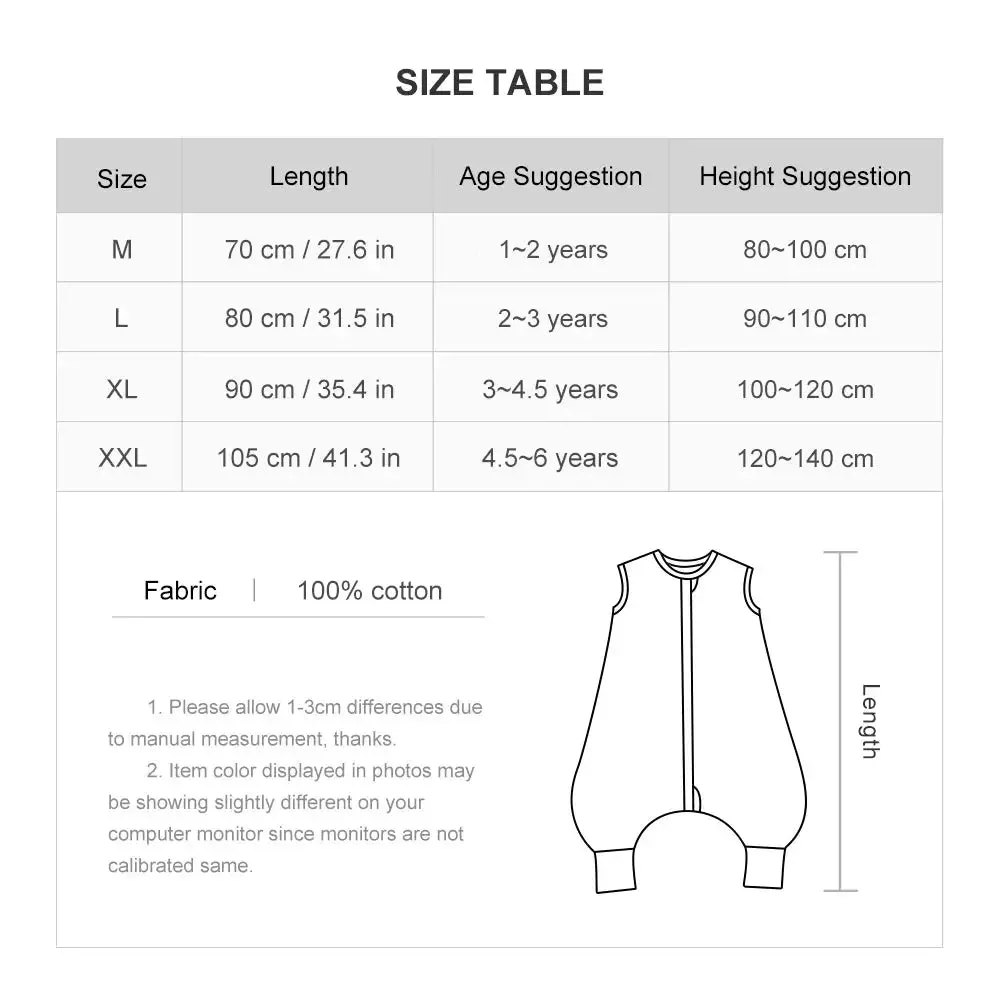 Sleeveless Split Leg Sleeping Vest for Toddlers - 1Tog (for Summer)