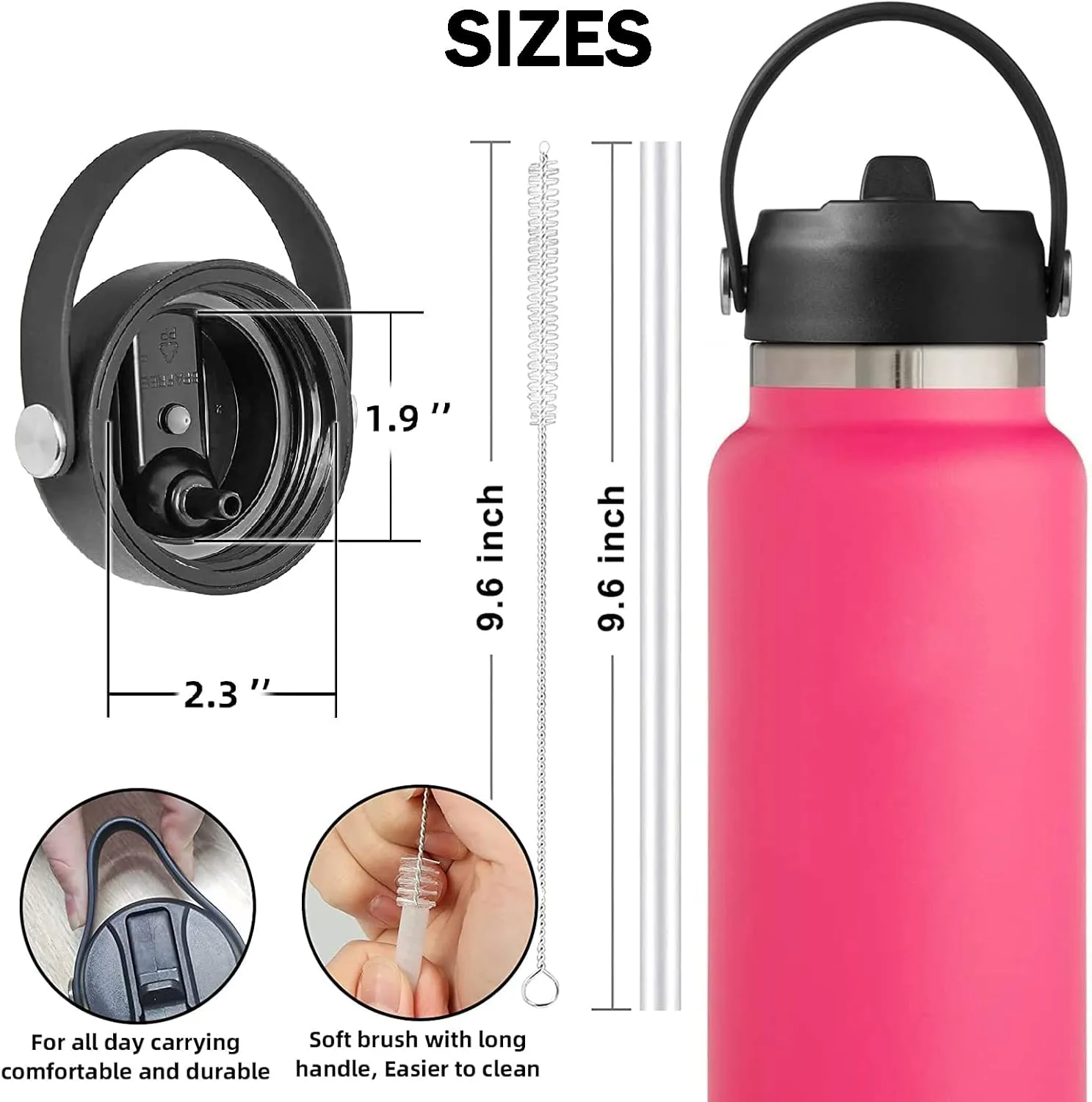 Straw Lid for Hydro Flask, Lids with Straw Compatible with Hydro Flask Wide Mouth 12/18/20/32/40 oz Water Bottles, Leak-Proof Drinking Cap with Replacement Straw, Durable Sport Bottle Lid Accessories