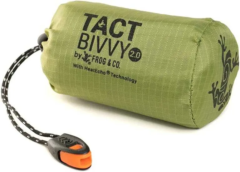 Survival Frog Tact Bivvy 2.0 Emergency Sleeping Bag w/Stuff Sack, Carabiner, Survival Whistle, ParaTinder -