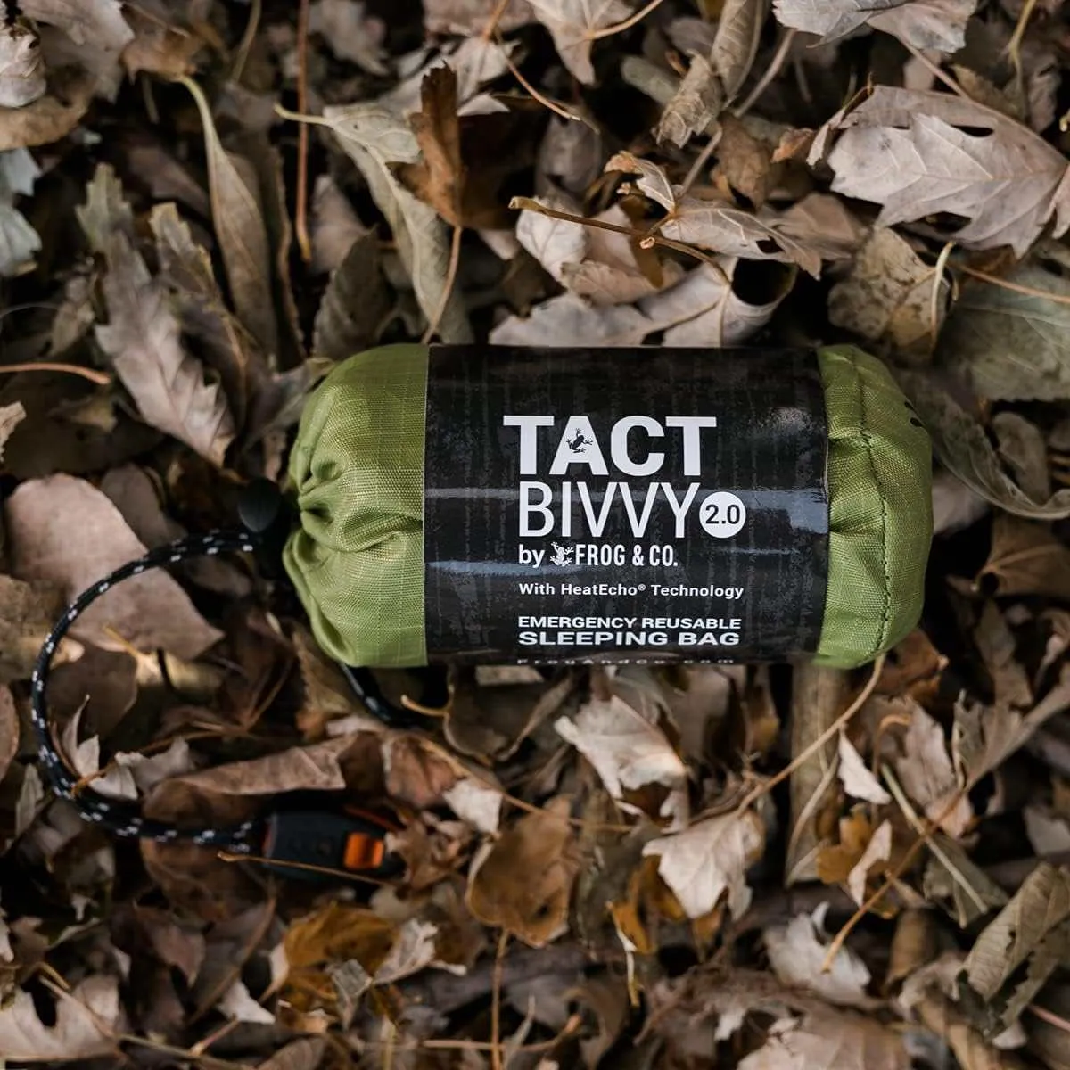 Survival Frog Tact Bivvy 2.0 Emergency Sleeping Bag w/Stuff Sack, Carabiner, Survival Whistle, ParaTinder -