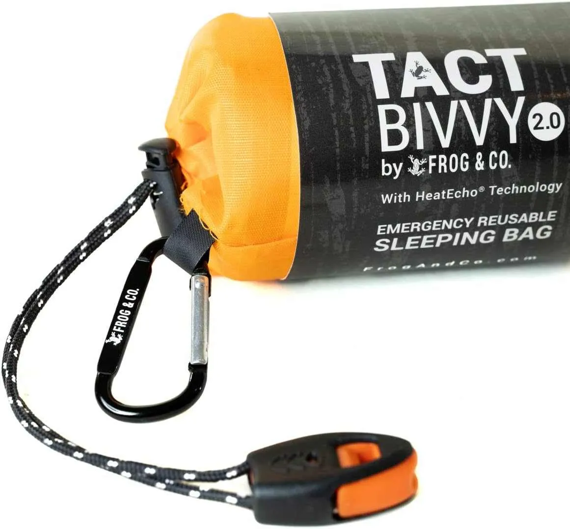Survival Frog Tact Bivvy 2.0 Emergency Sleeping Bag w/Stuff Sack, Carabiner, Survival Whistle, ParaTinder -