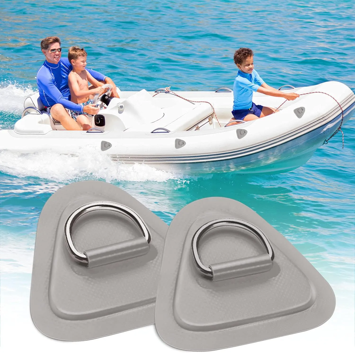 TOBWOLF 6 Pack 3.54" / 9cm Stainless Steel D-Ring Patch for Inflatable Boat Kayak Dinghy SUP, Triangular D-Ring PVC Patch Stand-Up Paddleboard Canoe Rafting Accessories, NO Glue Included