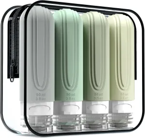 Travel Bottles for Toiletries, Tsa Approved 3oz Travel Size Containers BPA Free Leak Proof Refillable Liquid Silicone Squeezable Travel Accessories for Shampoo Conditioner Lotion (4 Pack)